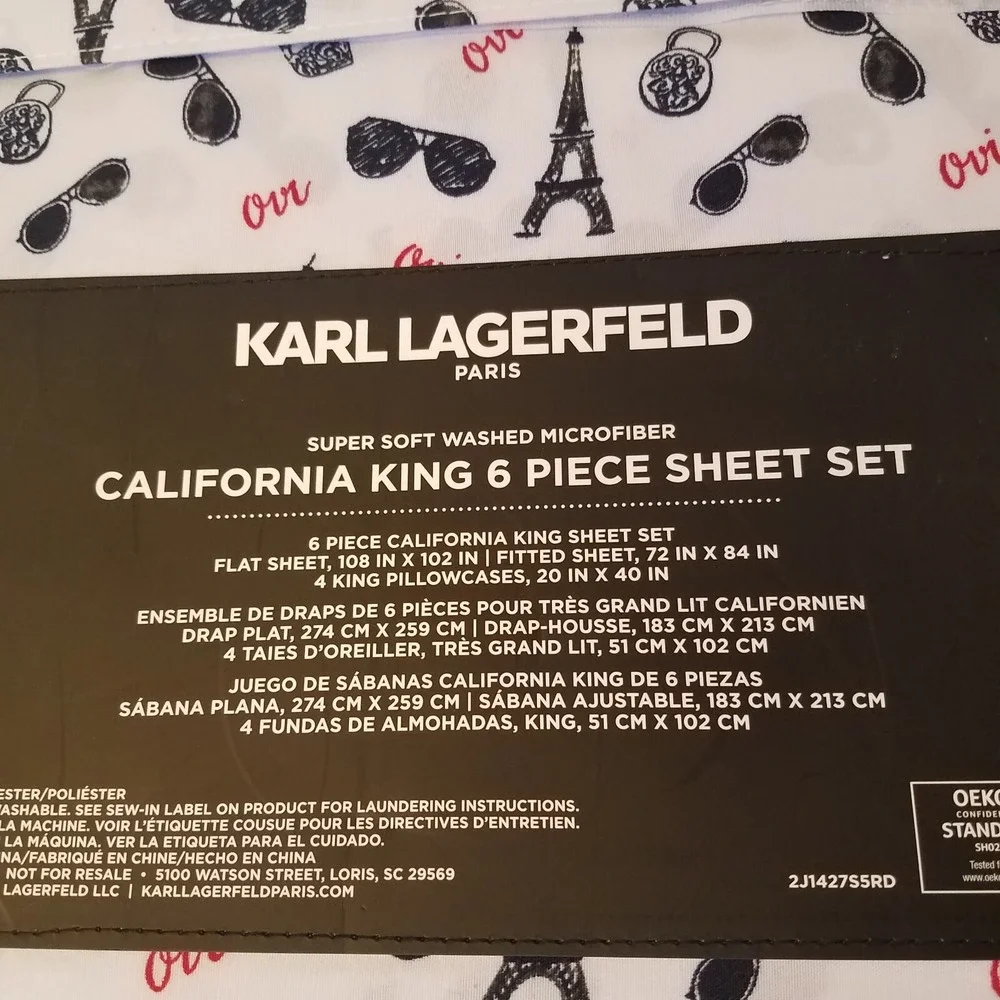 Karl Lagerfeld Paris CAL KING 6pc‎ Sheet Set Soft Black White Eiffel Tower NEW